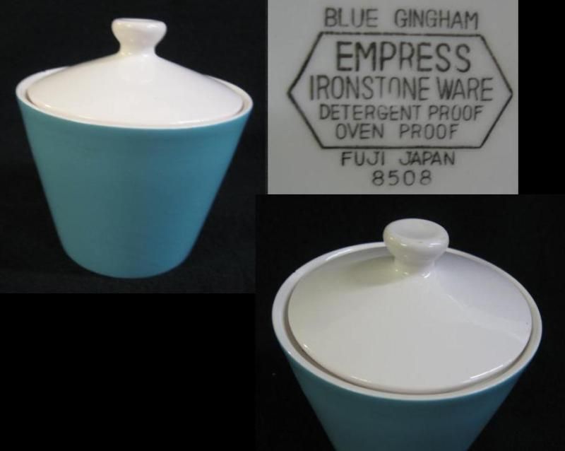 FUJI JAPAN Blue Gingham EMPRESS SUGAR BOWL & LID  