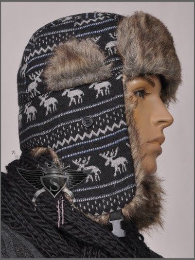   Costume Men Beanie Hat Cap Fur Thick Earflaps Snowflake Fawn  