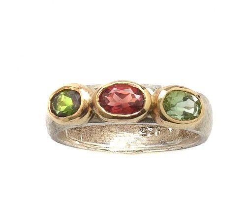 925 silver gold watermelon tourmaline ladies ring R309  