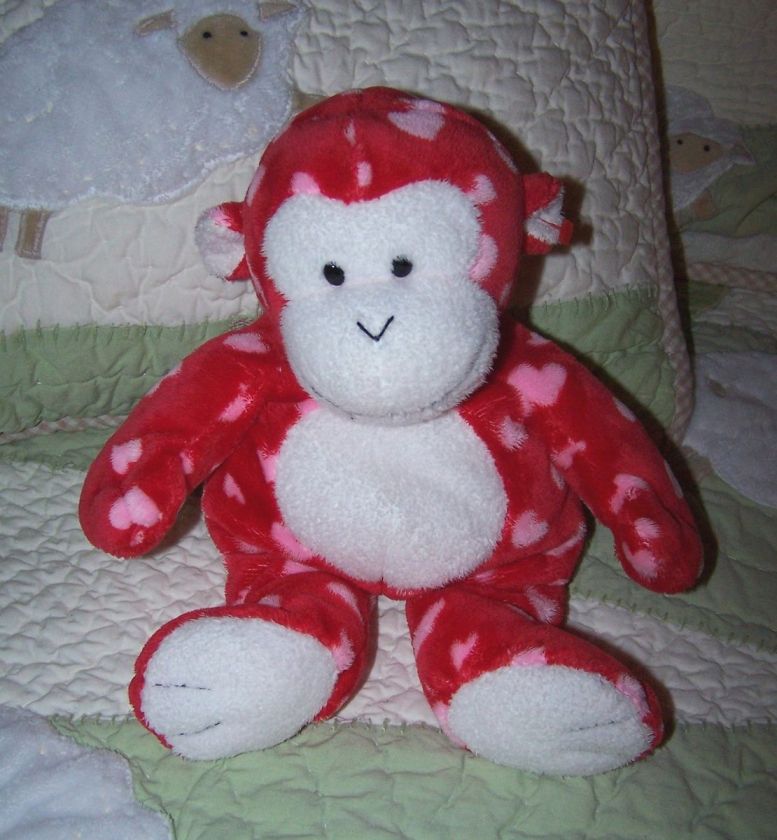 Ty Pluffies Floppy Red w/Pink Hearts Monkey HARTS Toy 2006 EUC 10 