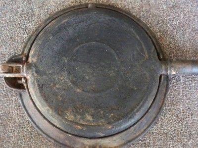 Vintage Cast Iron Waffle Maker Wagner Griswold? Wood Handle  